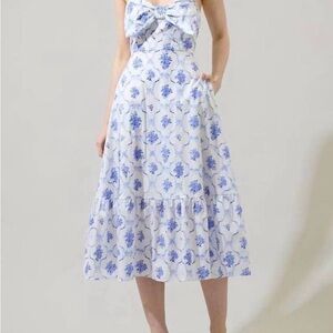 Nia Floral Perline Bow Midi Dress by SUGARLIPS